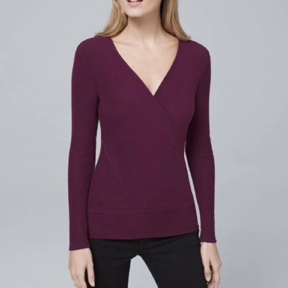 NWT White House Black Market PlumTwisted Surplice Knit Top - Picture 1 of 11